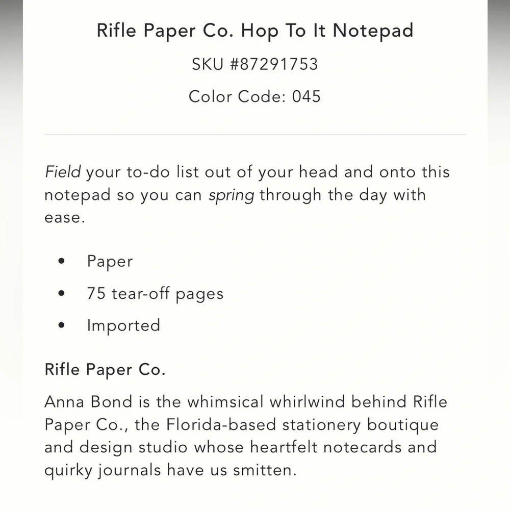 Rifle Paper Co. Notepad‎ with Bunnies and Florals - Green and Multicolor
